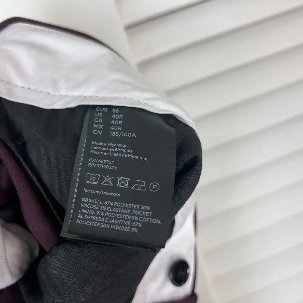 H&M Burgundy Skinny Fit Stretch Dress Pants Mens 40 Regular - Picture 7 of 7